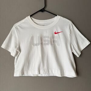 Nike White Crop Top with Red Swoosh
